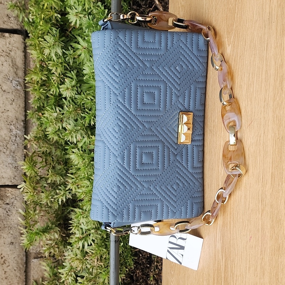 Zara Elegant Quilted Blue Handbag NWT
